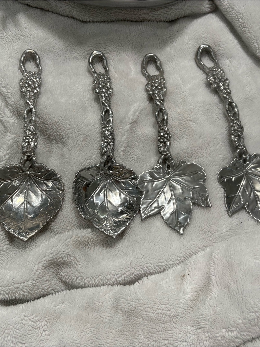 Vintage Cast Aluminum Grape Leaf Appetizer Spoons - Set of 6